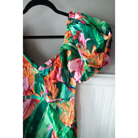 FARM Rio Multicolor Banana Foliage Puff Sleeve Midi Dress XS NEW - Picture 3 of 5